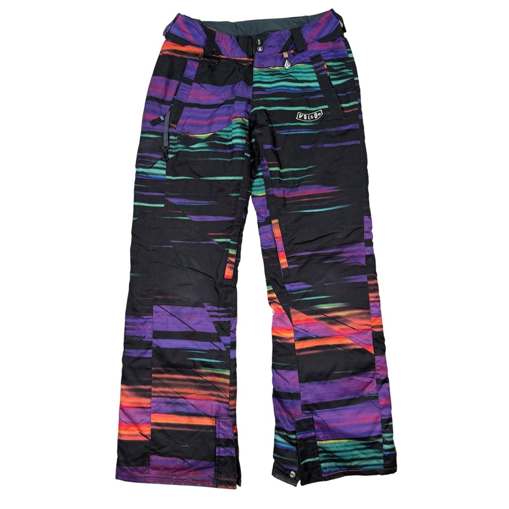 Volcom Mens Small King Insulated Snowboard Pants Black Multicolor Stripe Skiing